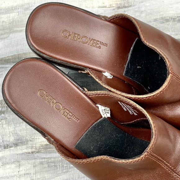 Brown Leather Clogs Cherokee “Blanche” Y2K Chunky Studded Slip-On Mules 6M - Picture 11 of 15